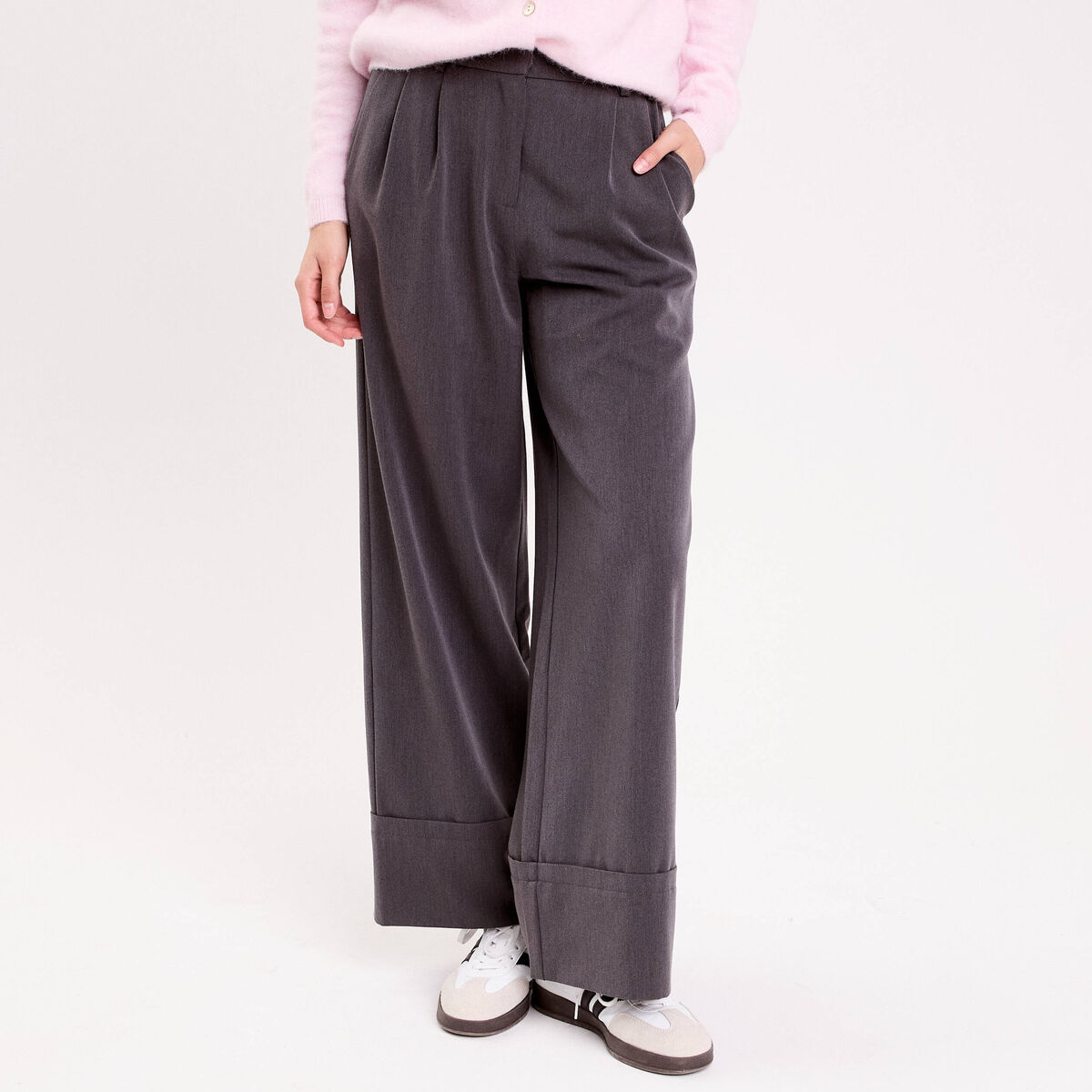 Pantalon large taille standard gris clair femme