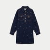 Robe courte &eacute;vas&eacute;e en jean brod&eacute;e bleu marine femme