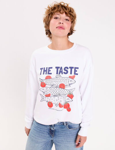 Sweat oversize manches longues blanc femme