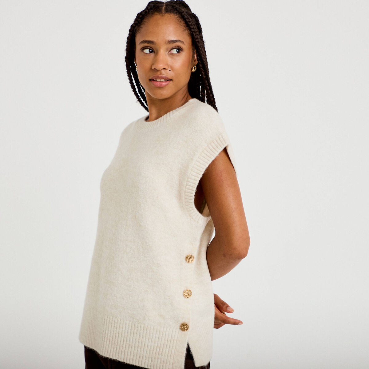 Pull sans manches ecru femme