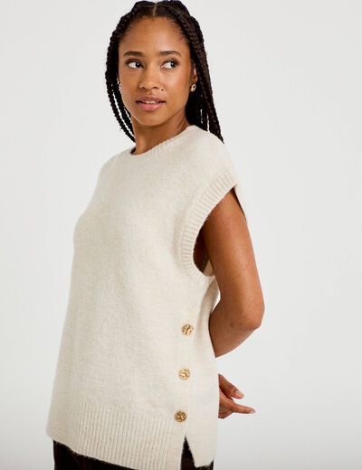 Pull sans manches ecru femme