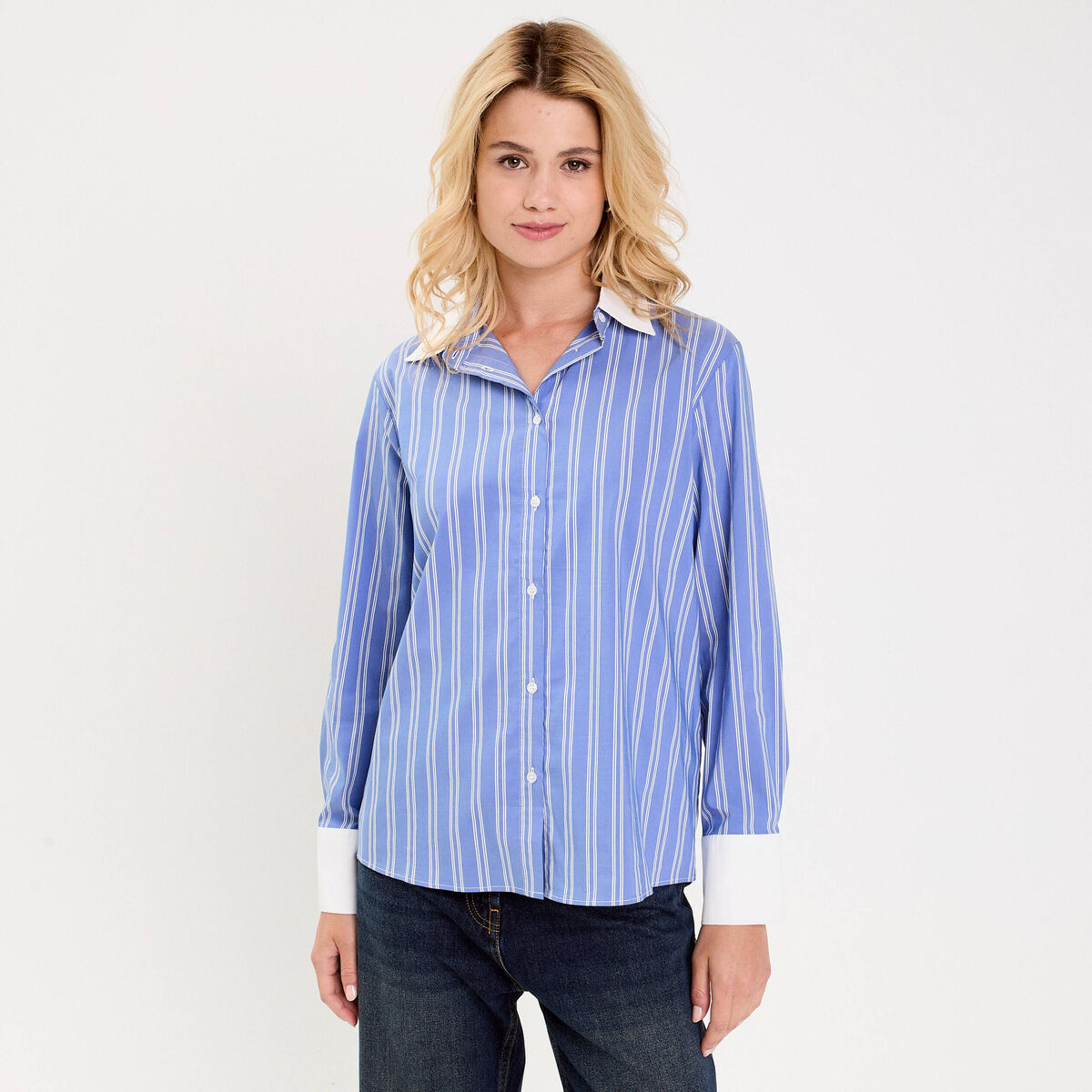 Chemise droite longue manches longues bleu lavande femme