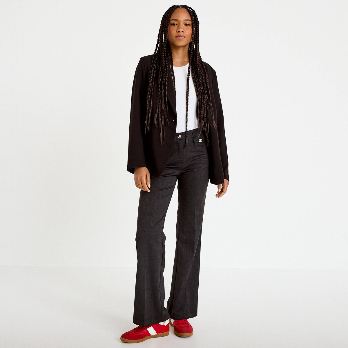 Pantalon bootcut taille basse gris fonc&eacute; femme