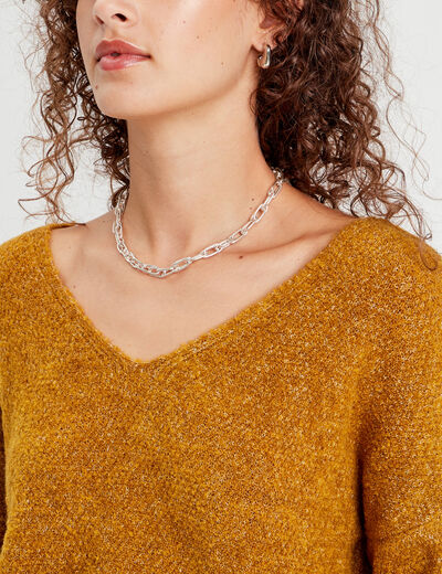 Pull manches longues col en V camel femme