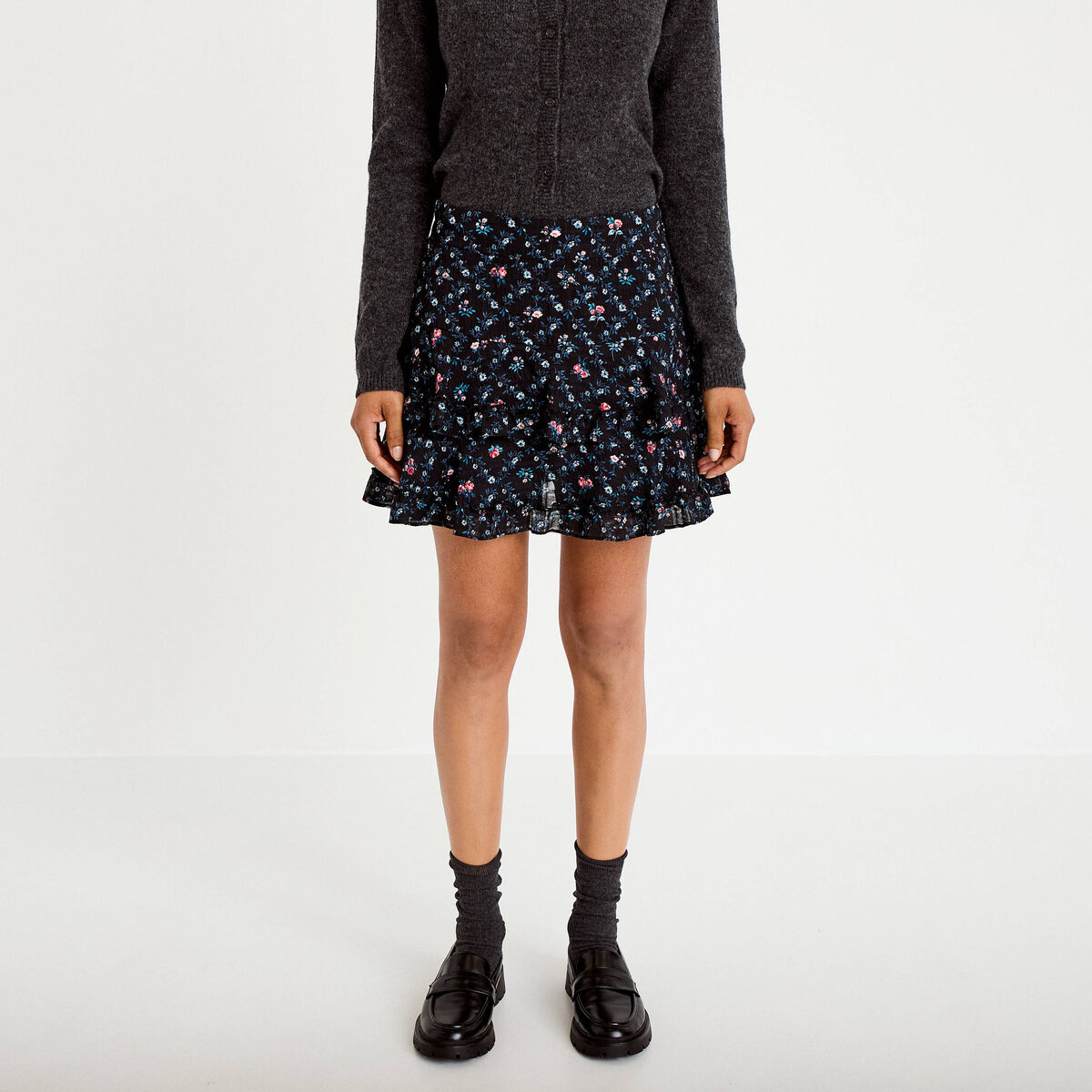Jupe &agrave; volants noir femme