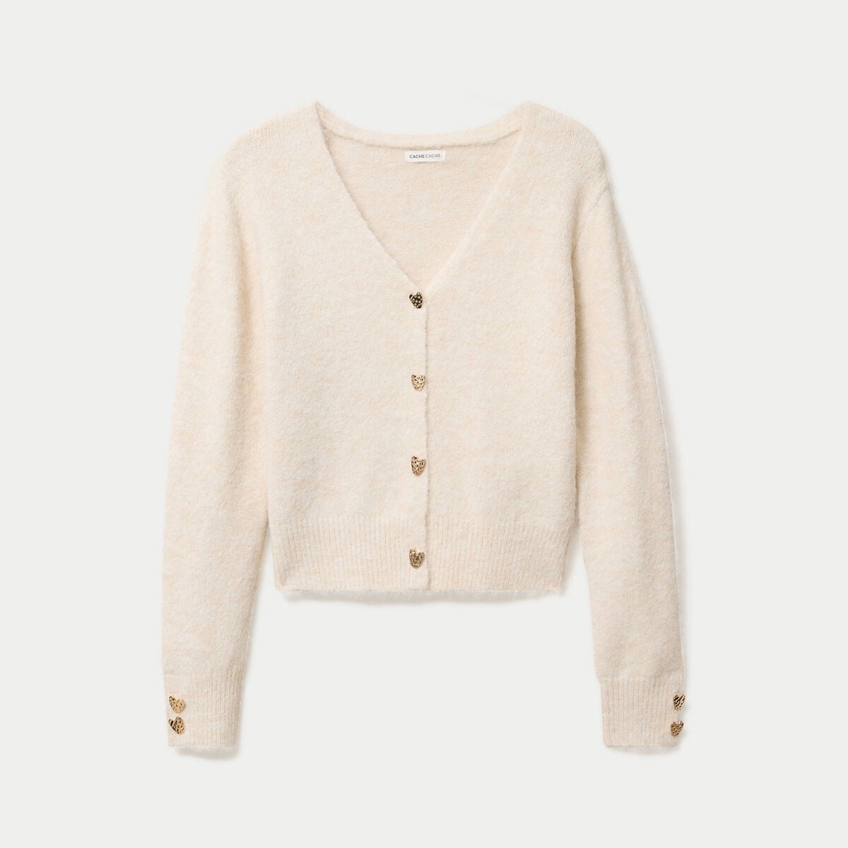 Gilet court avec boutons coeur sable femme