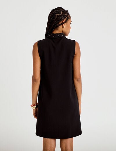 Robe droite courte col chemise clout&eacute;e noir femme