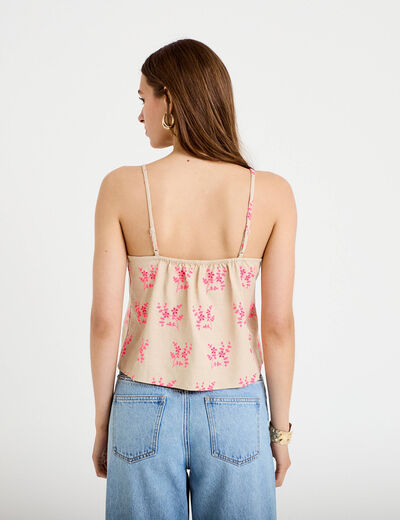 Top droit cropped col carr&eacute; bretelles rose femme