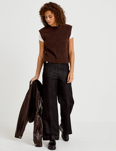D&eacute;bardeur col rond avec sequin bordeaux femme