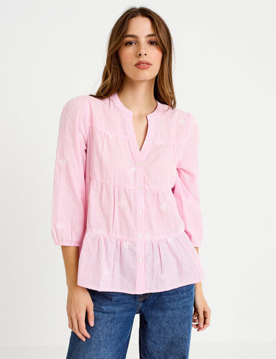 Chemise droite manches 3/4 rose femme