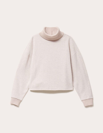 Sweat col roul&eacute; manches longues sable femme