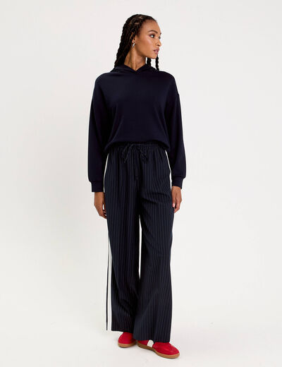 Pantalon large fluide bleu marine femme
