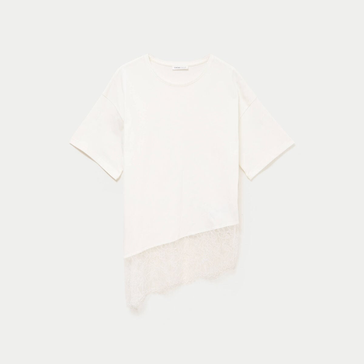 T-shirt oversize longue dentelle ecru femme