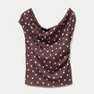 Top pliss&eacute; col bardot sans manches marron femme
