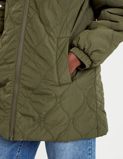 Parka r&eacute;versible effet polaire vert kaki femme