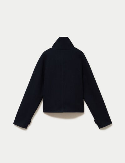 Caban droit col montant manches longues bleu marine femme