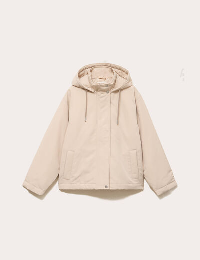 Parka courte &agrave; capuche manches longues beige femme