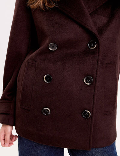 Caban col tailleur manches longues marron fonc&eacute; femme