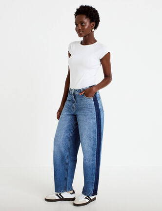 Jean mom cropped denim double stone femme