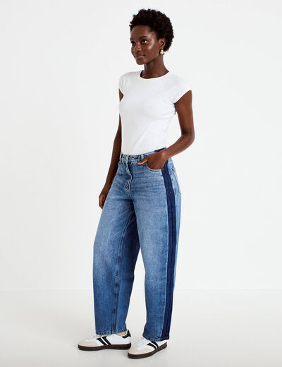 Jean mom cropped denim double stone femme