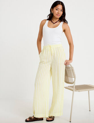 Pantalon large fluide taille standard jaune femme