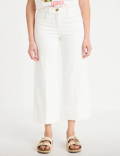 Jean wide leg cropped taille haute denim blanc femme