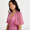 Robe longue &eacute;vas&eacute;e voile manches courtes rose femme