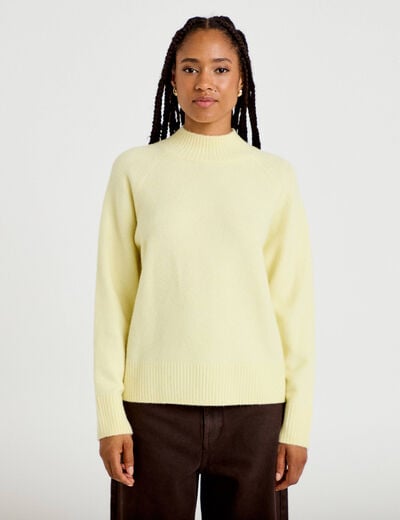 Pull col montant manches longues jaune clair femme