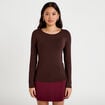 T-shirt uni &agrave; manches longues marron fonc&eacute; femme