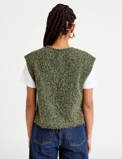 Gilet sans manches effet polaire vert kaki femme