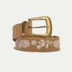 Ceinture large aspect daim broderie beige femme