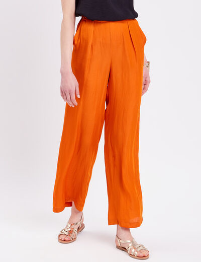 Pantalon city large satin orange femme