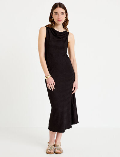 Robe midi droite sans manches en maille noir femme