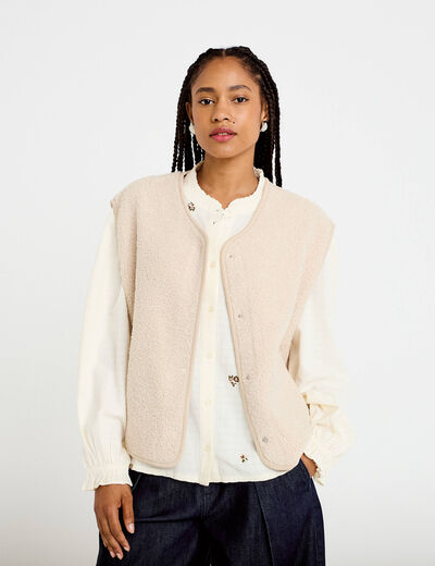 Gilet sans manches effet polaire ecru femme