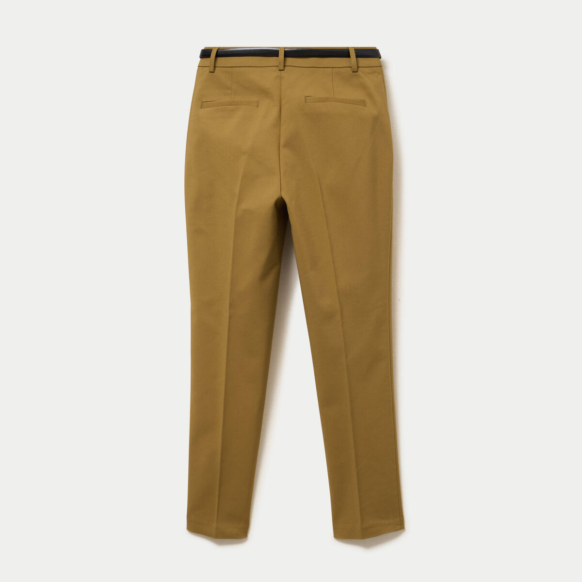 Pantalon cigarette ceintur&eacute; vert kaki femme