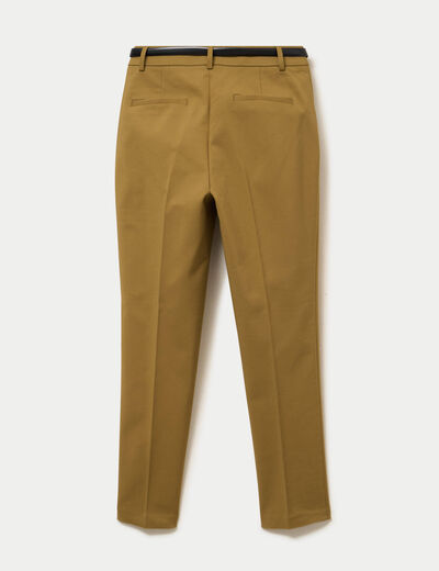 Pantalon cigarette ceintur&eacute; vert kaki femme