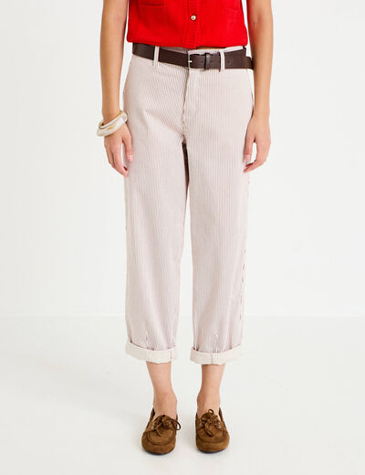 Pantalon chino 7/8&egrave;me taille &eacute;lastiqu&eacute;e vieux rose femme