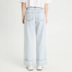 Jeans droit &agrave; revers denim bleach femme