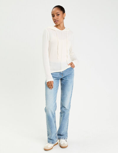 Pull &agrave; capuche ecru femme
