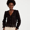 Blouse droite col v en dentelle noir femme