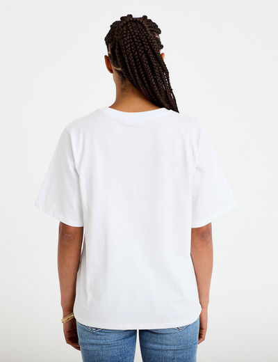 T-shirt manches courtes print fleurs blanc femme