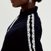 Veste zipp&eacute;e d&eacute;tail dentelle bleu marine femme