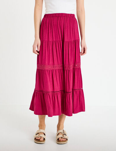 Jupe &eacute;vas&eacute;e longueur 3/4 dentelle rouge femme