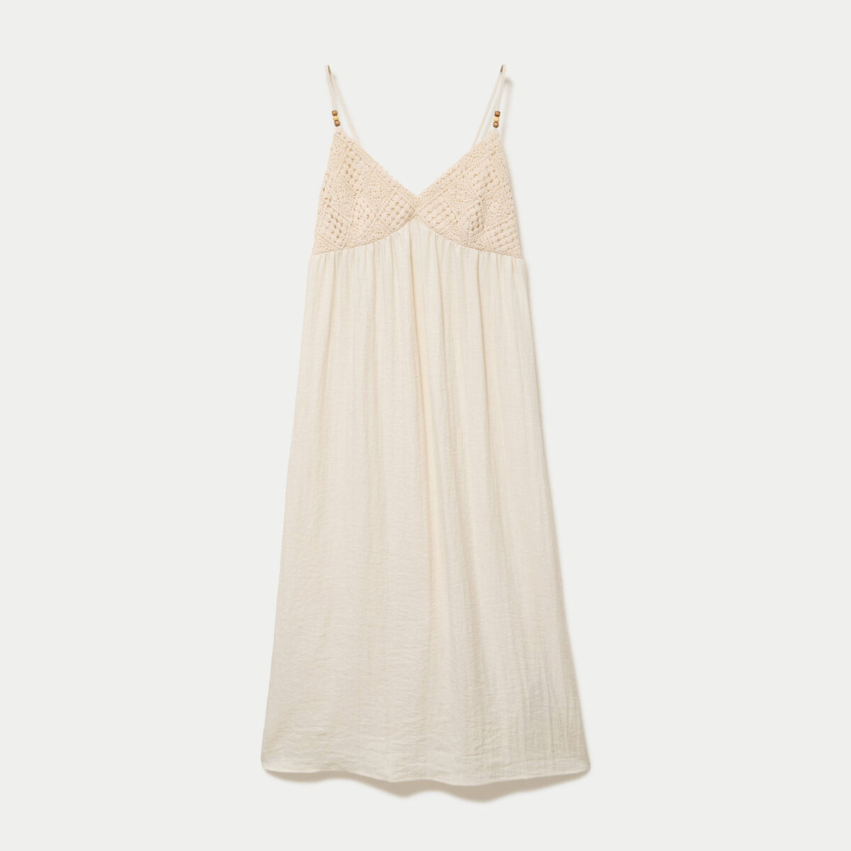 Robe bi-mati&egrave;re col v bretelles fines ecru femme
