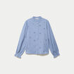 Blouse droite courte broderie bleu femme