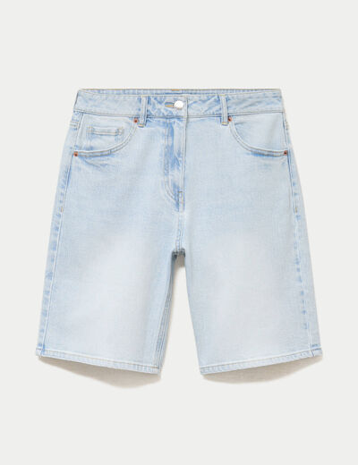 Bermuda large en jean denim bleach femme