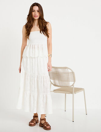 Jupon long &eacute;vas&eacute; avec broderie blanc femme