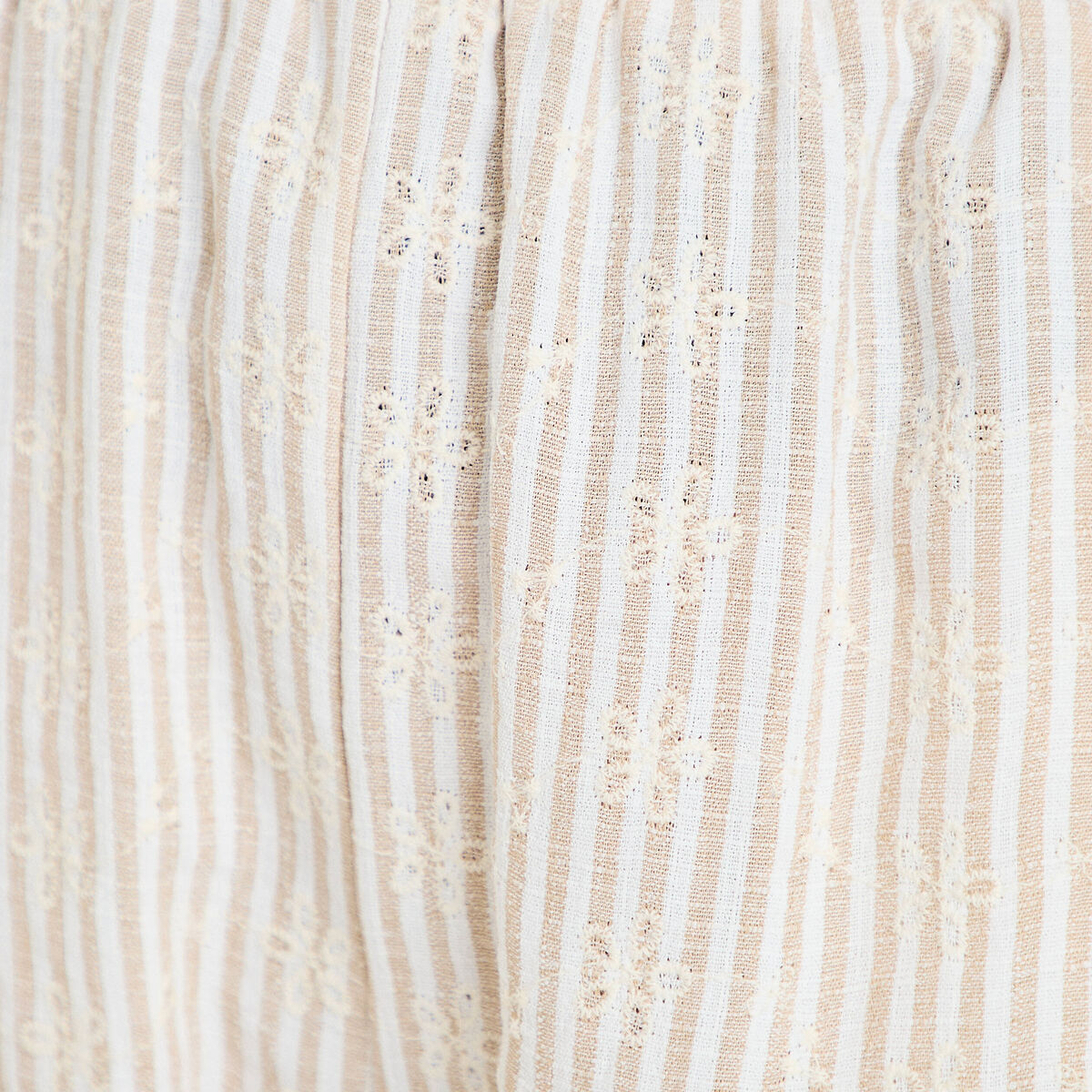 Pantalon large brod&eacute; beige femme