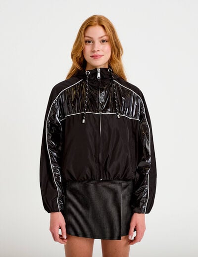 Coupe-vent oversize cropped bi-mati&egrave;re noir femme