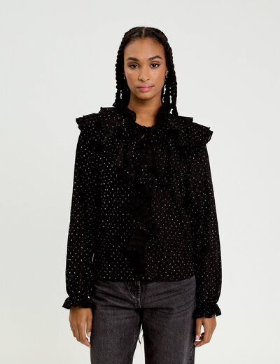 Blouse &agrave; volants noir femme